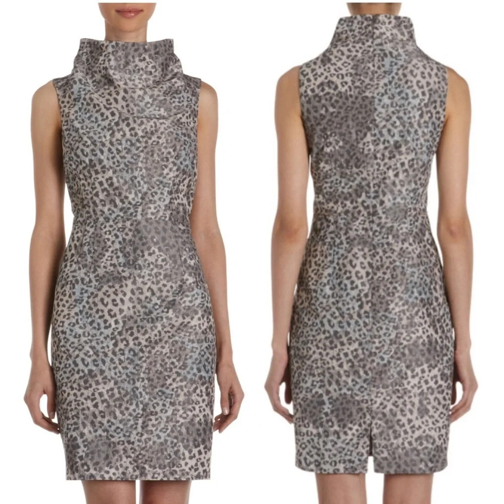 Andrew Marc Leopard Print Cowl Neck Dress